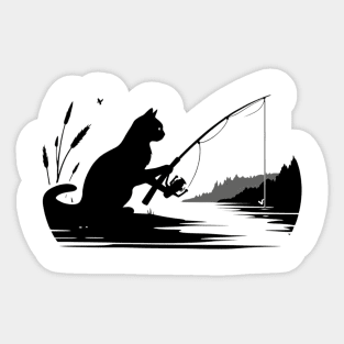 Feline Nature Lover Fishing Kitten Silhouette Cat Sticker